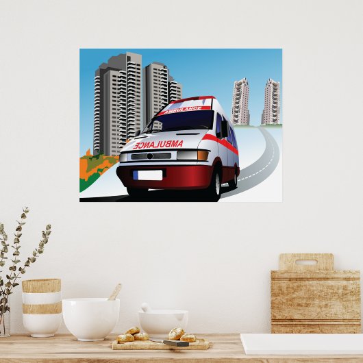 Ambulance in de stad poster (Keuken)