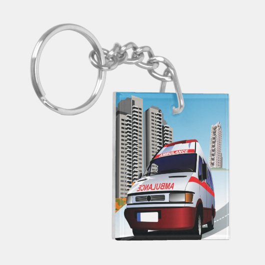 Ambulance in de stad sleutelhanger (Voorkant Links)