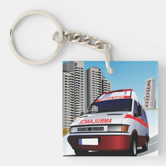 Ambulance in de stad sleutelhanger (Voorkant)