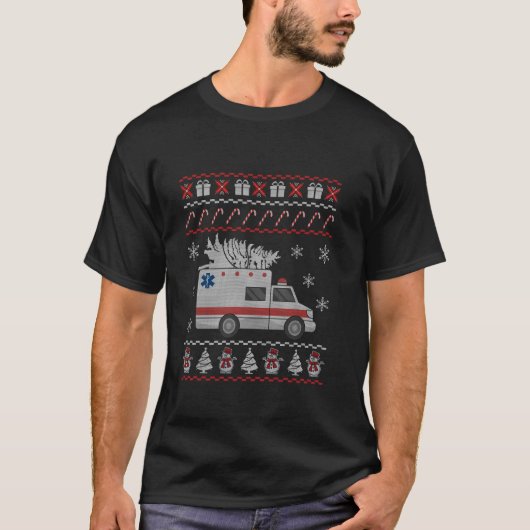 Ambulance Lelijk Kerstpyjama Kostuum EMT Parame T-shirt (Voorkant)