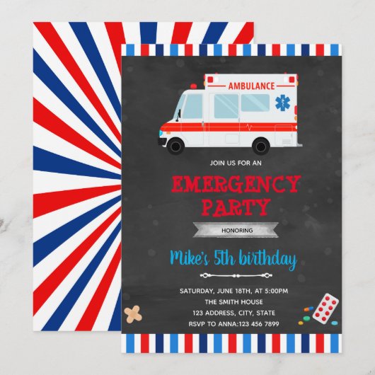 Ambulance noodoproep vervoersuitnodiging kaart (Voorkant / Achterkant)