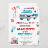 Ambulance party theme invitation kaart (Voorkant / Achterkant)