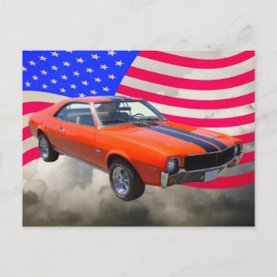 AMC Javlin-auto met Amerikaanse vlag Briefkaart
