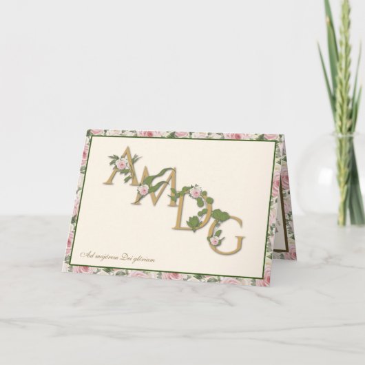 AMDG Religieuze Vintage Floral-katholiek gebed Notitiekaartje (Voorkant)