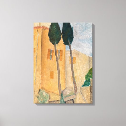 Amedeo Modigliani - Cypresses en Huizen in Cagnes Canvas Afdruk (Voorkant)