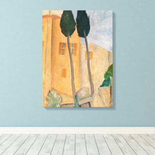 Amedeo Modigliani - Cypresses en Huizen in Cagnes Canvas Afdruk (Insitu (Houten vloer))