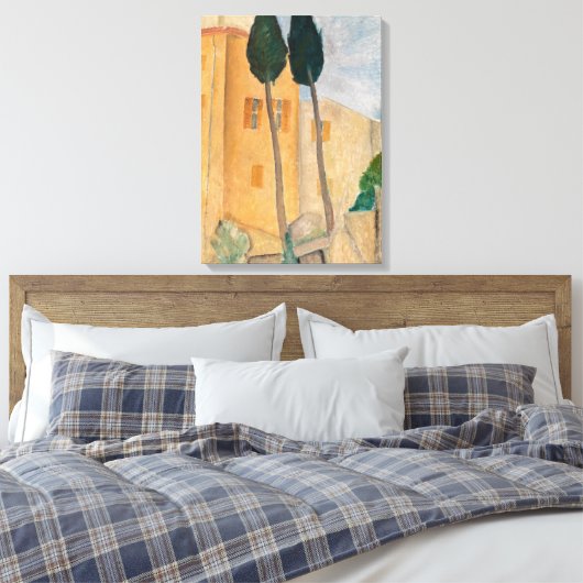 Amedeo Modigliani - Cypresses en Huizen in Cagnes Canvas Afdruk (Insitu (Slaapkamer))