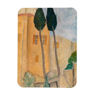 Amedeo Modigliani - Cypresses en Huizen in Cagnes Magneet