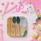 Amedeo Modigliani - Cypresses en Huizen in Cagnes Papieren Bordje (Feest)