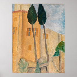 Amedeo Modigliani - Cypresses en Huizen in Cagnes Poster