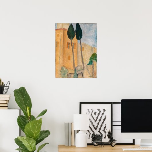 Amedeo Modigliani - Cypresses en Huizen in Cagnes Poster (Thuiskantoor)