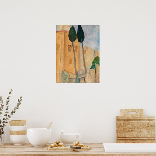 Amedeo Modigliani - Cypresses en Huizen in Cagnes Poster (Keuken)