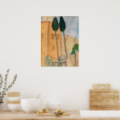 Amedeo Modigliani - Cypresses en Huizen in Cagnes Poster (Keuken)