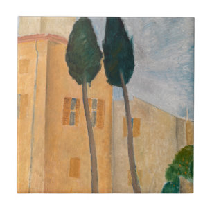 Amedeo Modigliani - Cypresses en Huizen in Cagnes Tegeltje