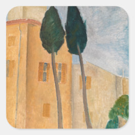 Amedeo Modigliani - Cypresses en Huizen in Cagnes Vierkante Sticker