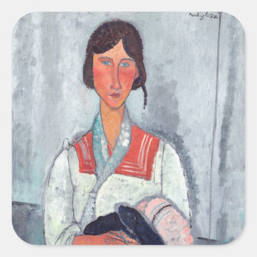 Amedeo Modigliani - Gypsy Vrouw met Baby Vierkante Sticker (Voorkant)