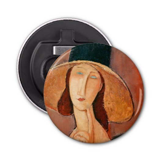 Amedeo Modigliani - Jeanne Hebuterne in groot Pet Button Flesopener (Voorkant)