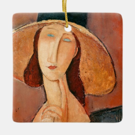 Amedeo Modigliani - Jeanne Hebuterne in groot Pet Keramisch Ornament (Voorkant)