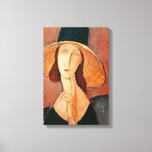 Amedeo Modigliani - Jeanne Hebuterne in grote hoed Canvas Afdruk