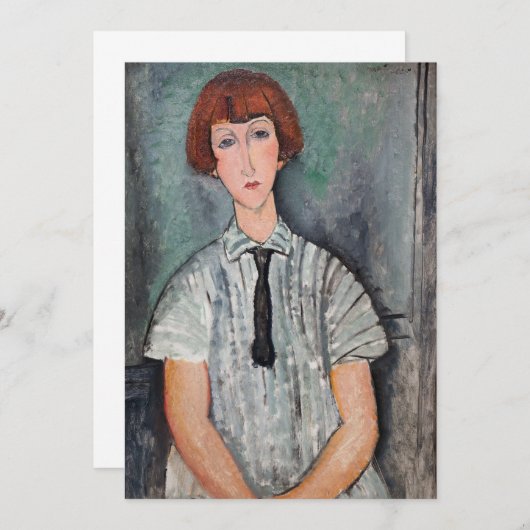 Amedeo Modigliani - Jong Meisje in een Gestreepte  Bedankkaart (Voorkant / Achterkant)