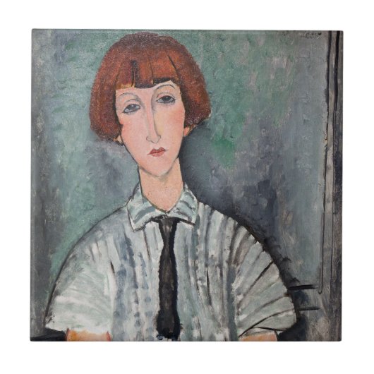 Amedeo Modigliani - Jong Meisje in een Gestreepte  Tegeltje (Voorkant)
