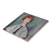 Amedeo Modigliani - Jong Meisje in een Gestreepte  Tegeltje (Zijkant)