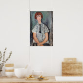 Amedeo Modigliani - Jong meisje in gestreepte blou Poster (Keuken)