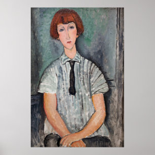 Amedeo Modigliani - Jong meisje in gestreepte blou Poster