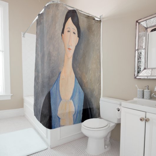 Amedeo Modigliani - Jonge vrouw in blauw Douchegordijn (In situ)