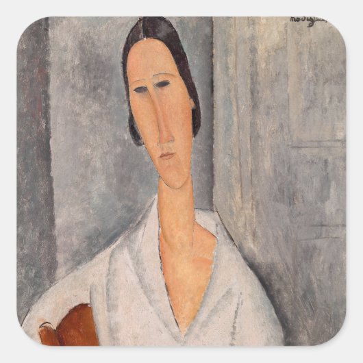 Amedeo Modigliani - Madame Hanka Zborowska Leaning Vierkante Sticker (Voorkant)