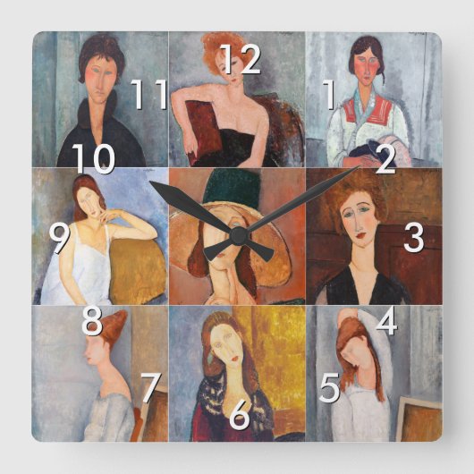 Amedeo Modigliani - Masterstuks Collage Vierkante Klok (Voorkant)