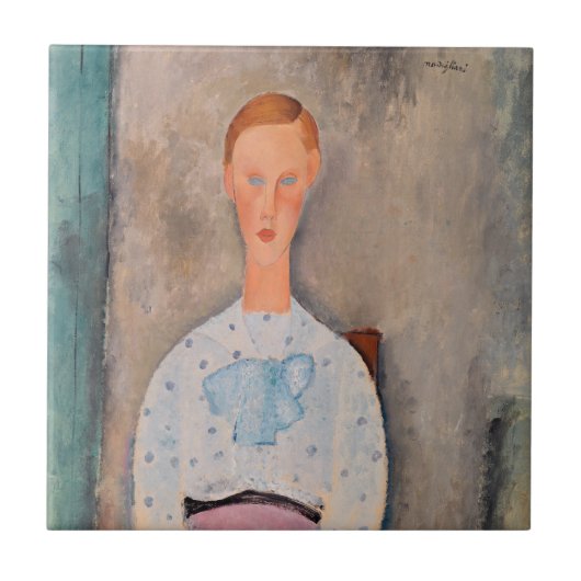 Amedeo Modigliani - Meisje met een Polka-Dot Blous Tegeltje (Voorkant)