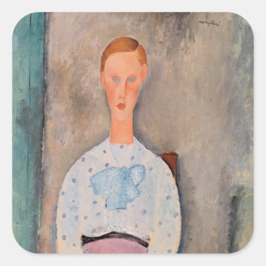 Amedeo Modigliani - Meisje met een Polka-Dot Blous Vierkante Sticker (Voorkant)