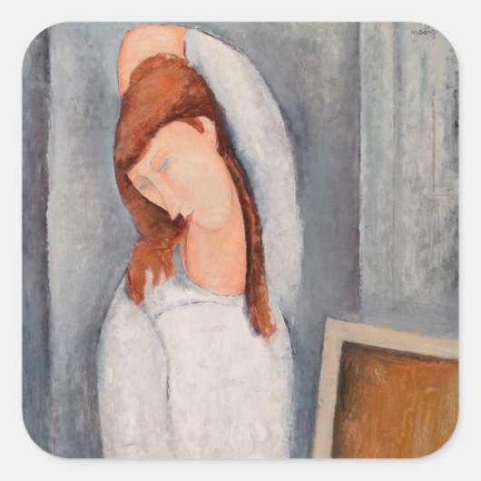 Amedeo Modigliani - Portrait Jeanne Hebuterne #1 Vierkante Sticker (Voorkant)