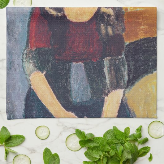 Amedeo Modigliani - Portrait Jeanne Hebuterne #2 Theedoek (Gevouwen)