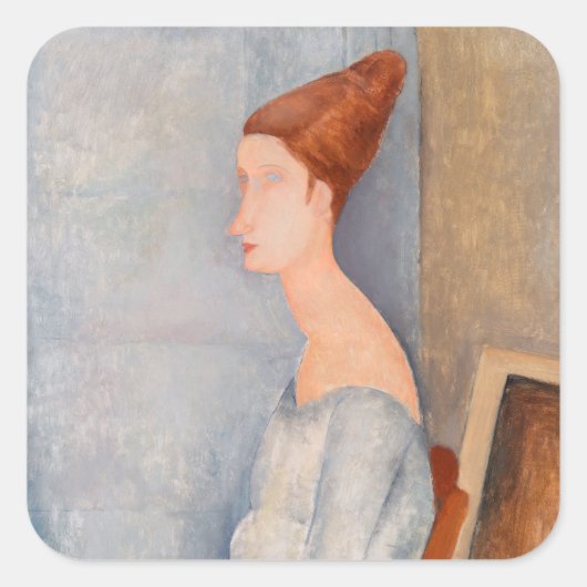 Amedeo Modigliani - Portrait Jeanne Hebuterne #3 Vierkante Sticker (Voorkant)