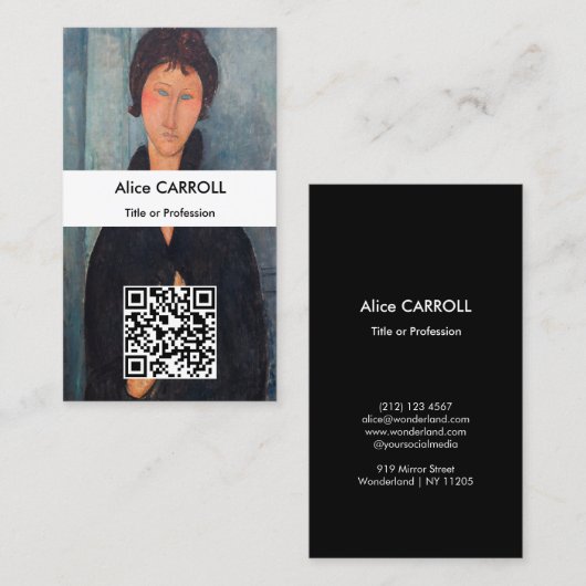 Amedeo Modigliani - Vrouw met blauwe ogen - QR-cod Visitekaartje (Voorkant / Achterkant)