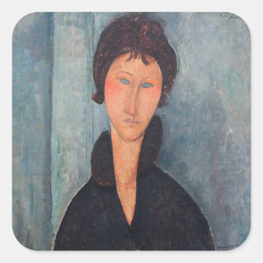 Amedeo Modigliani - Vrouw met blauwe ogen Vierkante Sticker (Voorkant)