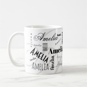 Amelia Aangepaste Naam Zwart Wit Koffiemok