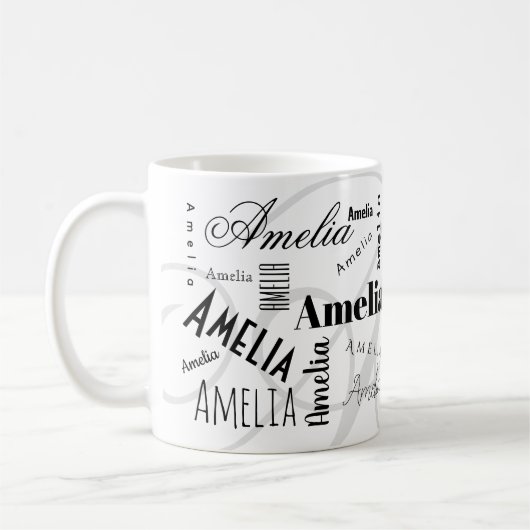 Amelia Aangepaste Naam Zwart Wit Koffiemok (Links)