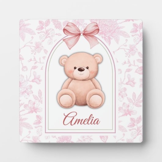 Amelia | Aangepaste Roze Teddybeer-kinderkamerontw Fotoplaat (Voorkant)