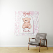 Amelia | Aangepaste Roze Teddybeer-kinderkamerontw Wandkleed (In situ)