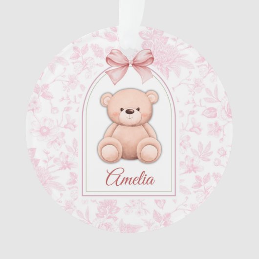 Amelia | Aangepaste Roze Teddybeer Nursery Design Ornament (voorkant)