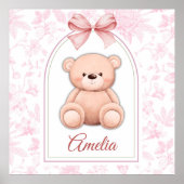 Amelia | Aangepaste Roze Teddybeer Nursery Design Poster (Voorkant)