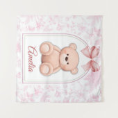Amelia | Aangepaste Roze Teddybeer Nursery Design Wandkleed (Voorkant (horizontaal))