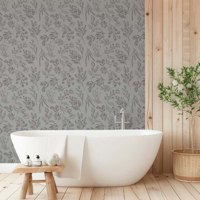 AMELIA Bloemen Botanische Bloem Donkergrijs Zwart Behang (AMELIA Floral Botanical Flower Dark Gray Black Wallpaper)