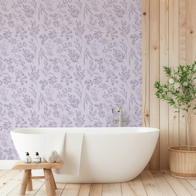 AMELIA Bloemen Botanische Bloemlavendel Paarse Behang (AMELIA Floral Botanical Flower Lavender Purple Wallpaper)