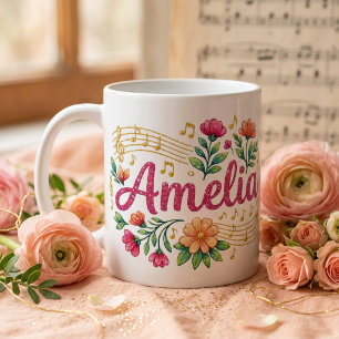 Amelia Bloemig Muziek Liefhebber Glitter Mok