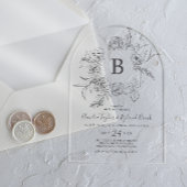 AMELIA Boho Arch Botanisch Monogram Bloemen Huweli Acryl Uitnodigingen