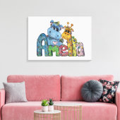 Amelia Canvas Name Art Giraffe Hippo Bedroom Decor (Insitu (Woonkamer))